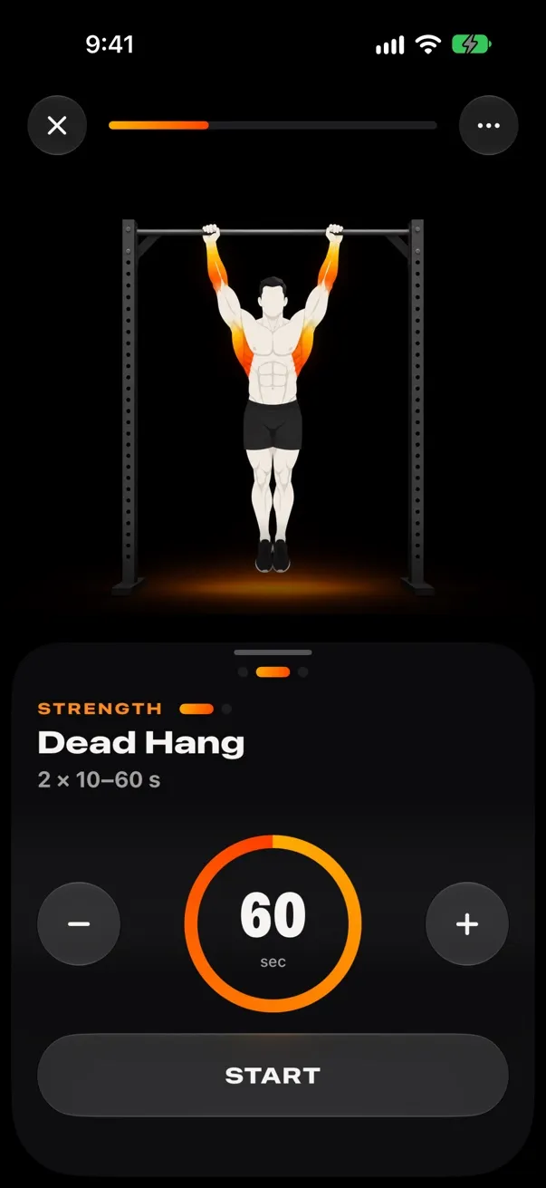 A timed dead hang with a 60-second ring